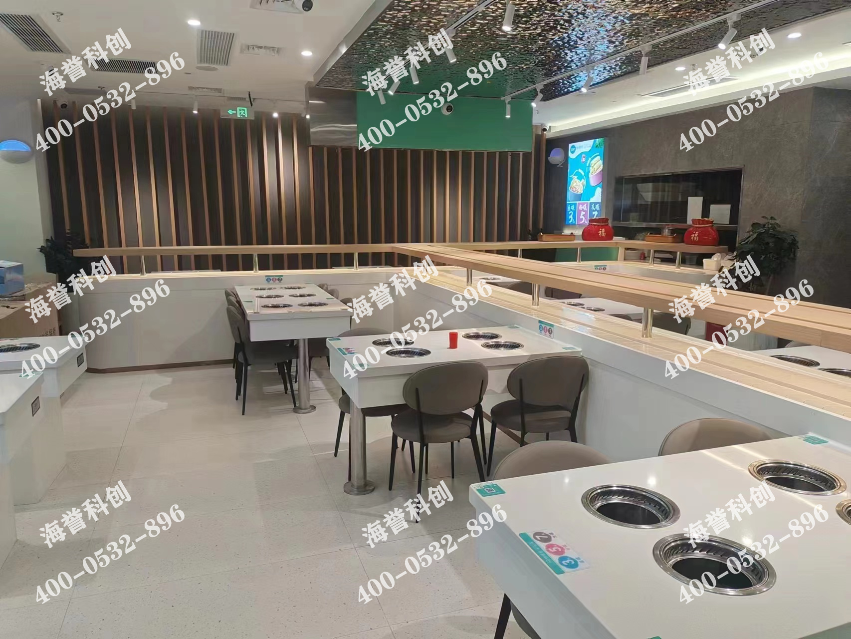 海譽(yù)科創(chuàng)廣東珠海單涮無煙小火鍋搭載智能送餐小火車安裝完成